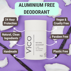 Coconut & Vanilla Natural deodorant plastic free Ireland hand