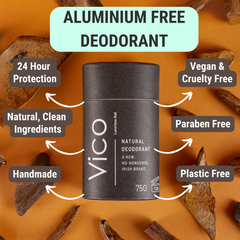 Vico Men's Luxurious Oud plastic free natural deodorant Ireland