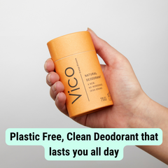 Vico plastic free Natural Deodorant Orange Blossom Ireland in hand